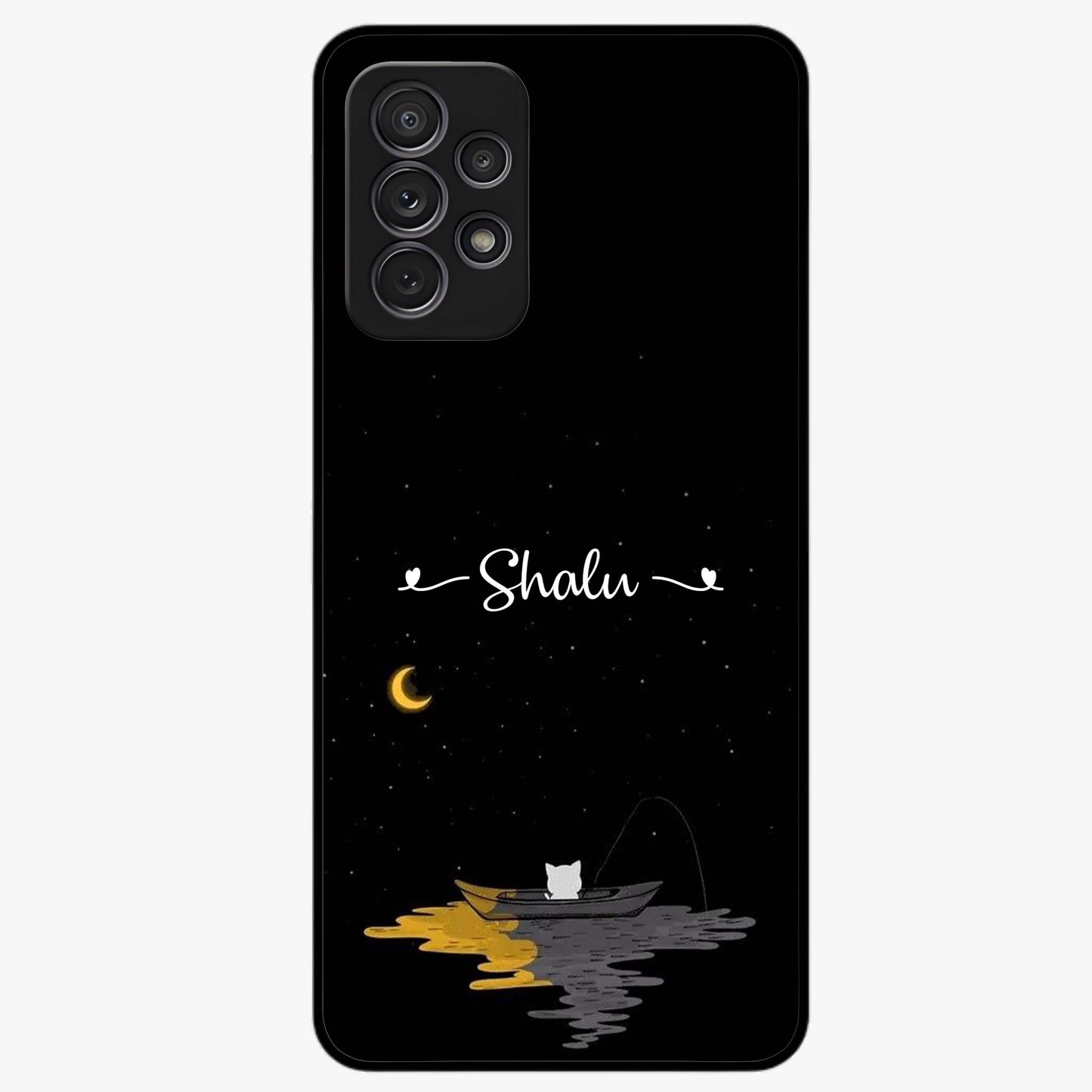 Silent Night Row Glass Case showing flat back view with calm night themed artwork and glossy glass finish.