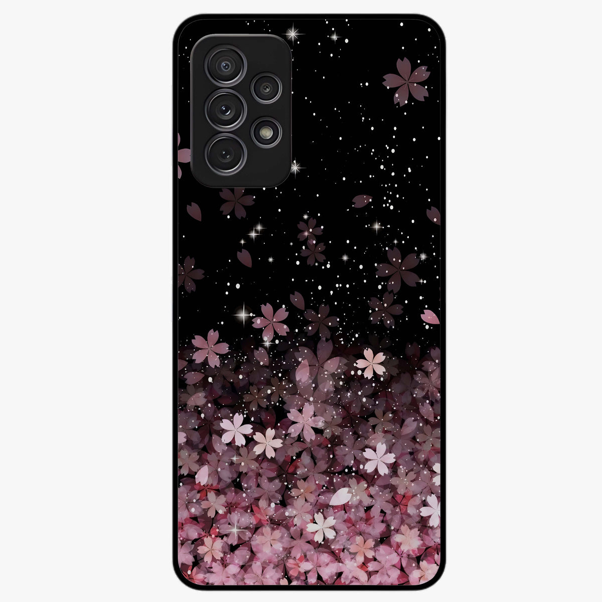 Small Starry Flowers Glass Case showing flat back view with delicate starry floral artwork and glossy glass finish.