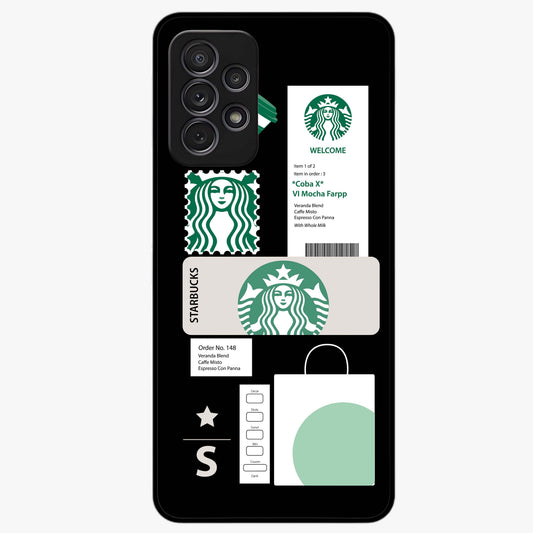 Starbucks Mocha Glass Case showing flat back view with coffee inspired artwork and glossy glass finish.