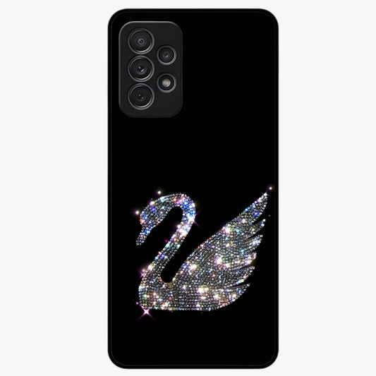 Starlit Swan Grace Glass Case showing flat back view with graceful swan artwork under starry sky and glossy glass finish.