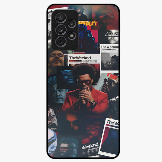 The Weeknd Glass Case showing flat back view with music inspired artistic portrait artwork and glossy glass finish.