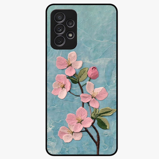 Threaded Blossom Breeze Glass Case showing flat back view with delicate blossom artwork and glossy glass finish.