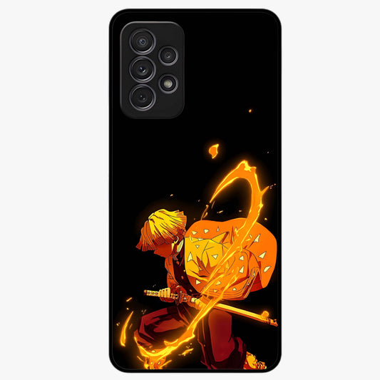 Thunder Flame Execution Glass Case showing flat back view with powerful flame and lightning artwork and glossy glass finish.