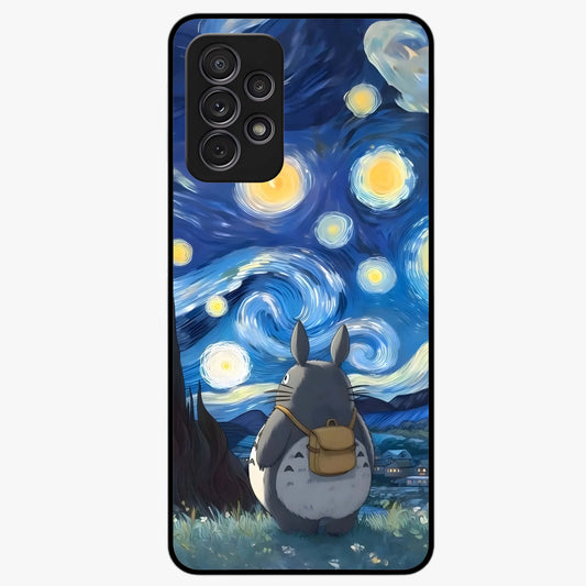Totoro In Van Gogh Art Glass Case showing flat back view with whimsical character artwork inspired by Van Gogh style and glossy glass finish.