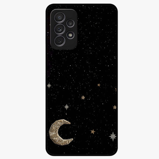 Twinkle Star With Half Moon Glass Case showing flat back view with star and half moon artwork and glossy glass finish.