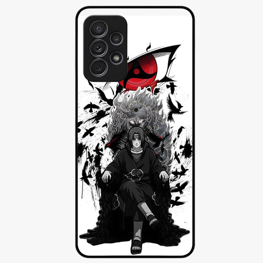 Uchiha Shadow Throne Glass Case showing flat back view with cosmic underwater themed artwork and glossy glass finish.