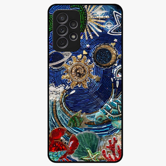 Universe Underwater Spark Glass Case showing flat back view with cosmic underwater themed artwork and glossy glass finish.
