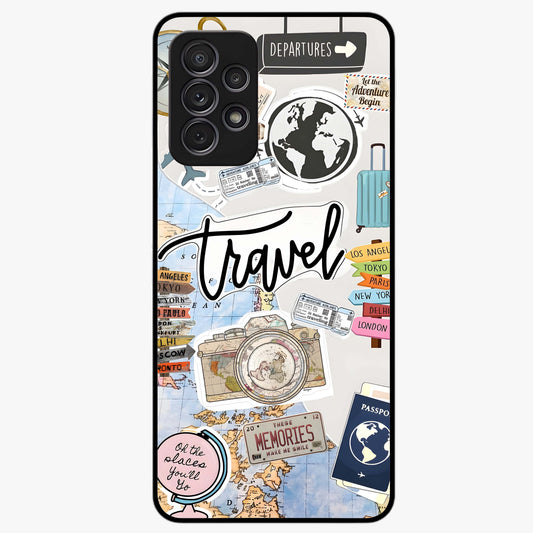 Wanderlust Journal Glass Case showing flat back view with travel inspired artwork and glossy glass finish.