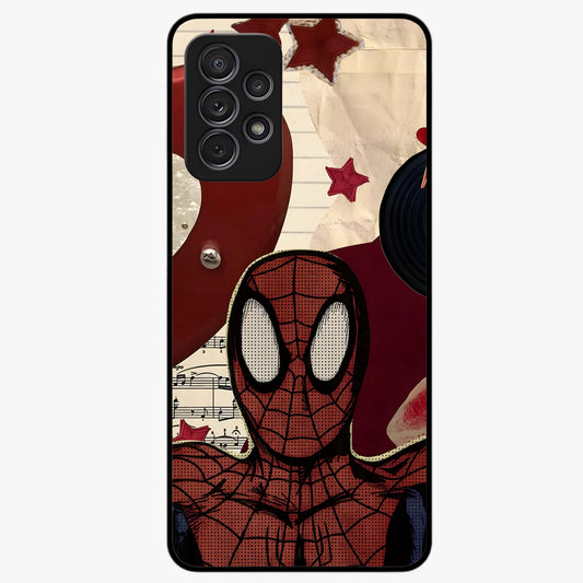 Web Warrior Vibes Glass Case showing flat back view with superhero inspired web themed artwork and glossy glass finish.