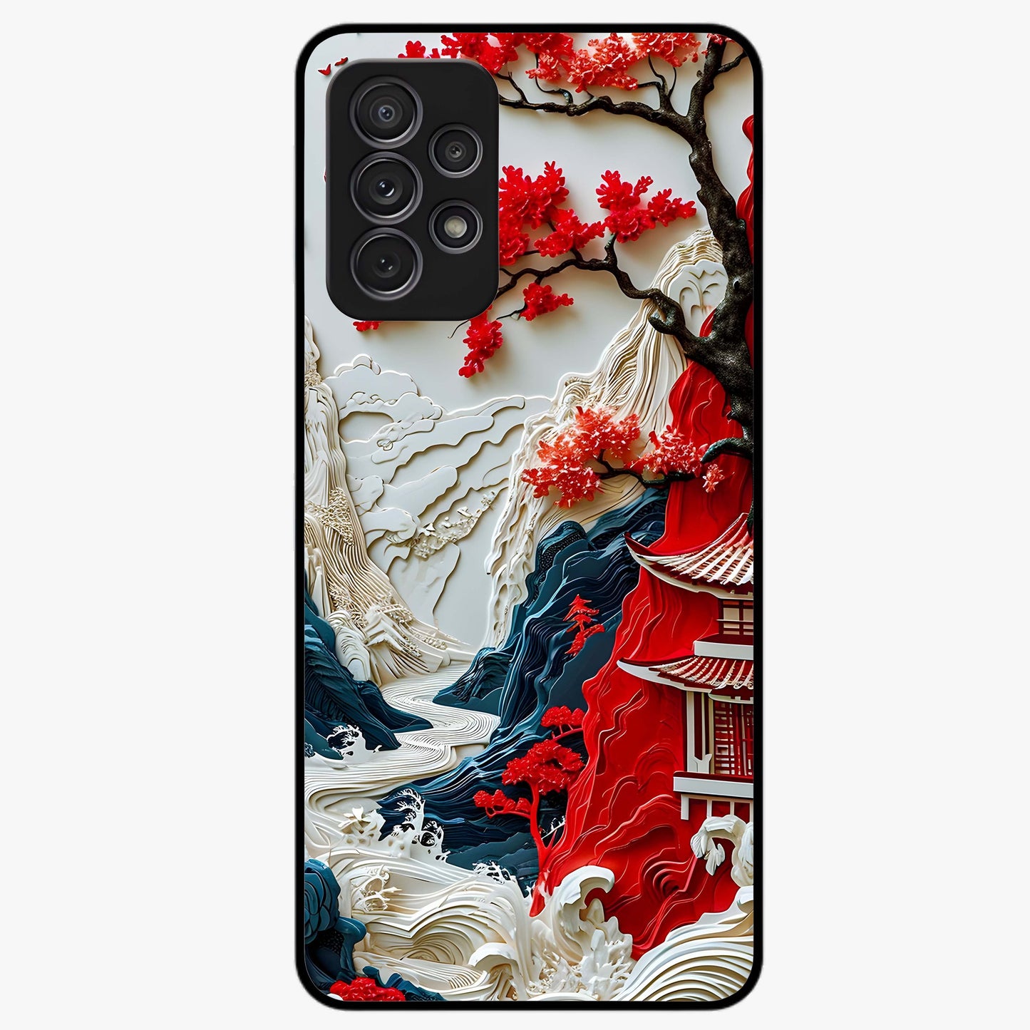 Whispers Of Sakura Waves Glass Case showing flat back view with cherry blossom wave artwork and glossy glass finish.
