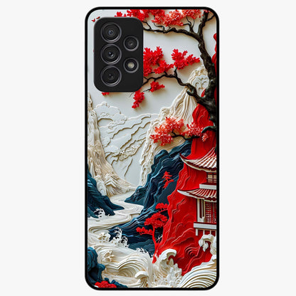 Whispers Of Sakura Waves Glass Case showing flat back view with cherry blossom wave artwork and glossy glass finish.