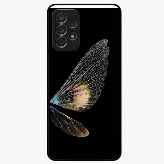 Whispers Of Wings Glass Case showing flat back view with graceful wing inspired artwork and glossy glass finish.