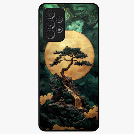 Zen Moon Rise Glass Case showing flat back view with calm moonrise artwork and glossy glass finish.