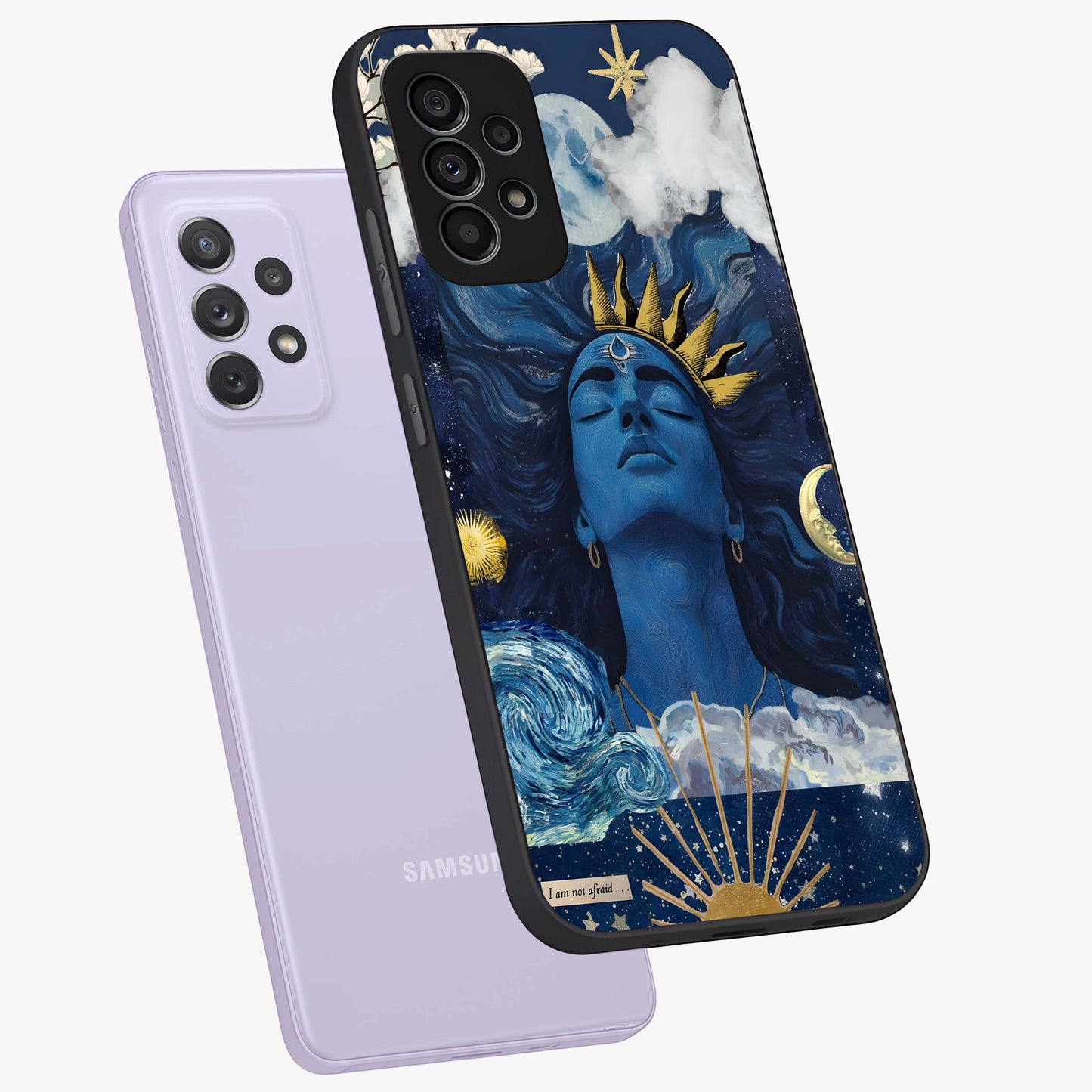 Aesthetic Lord Shiva Glass Case displayed in angled mockup highlighting spiritual Shiva illustration and sacred aesthetic design.