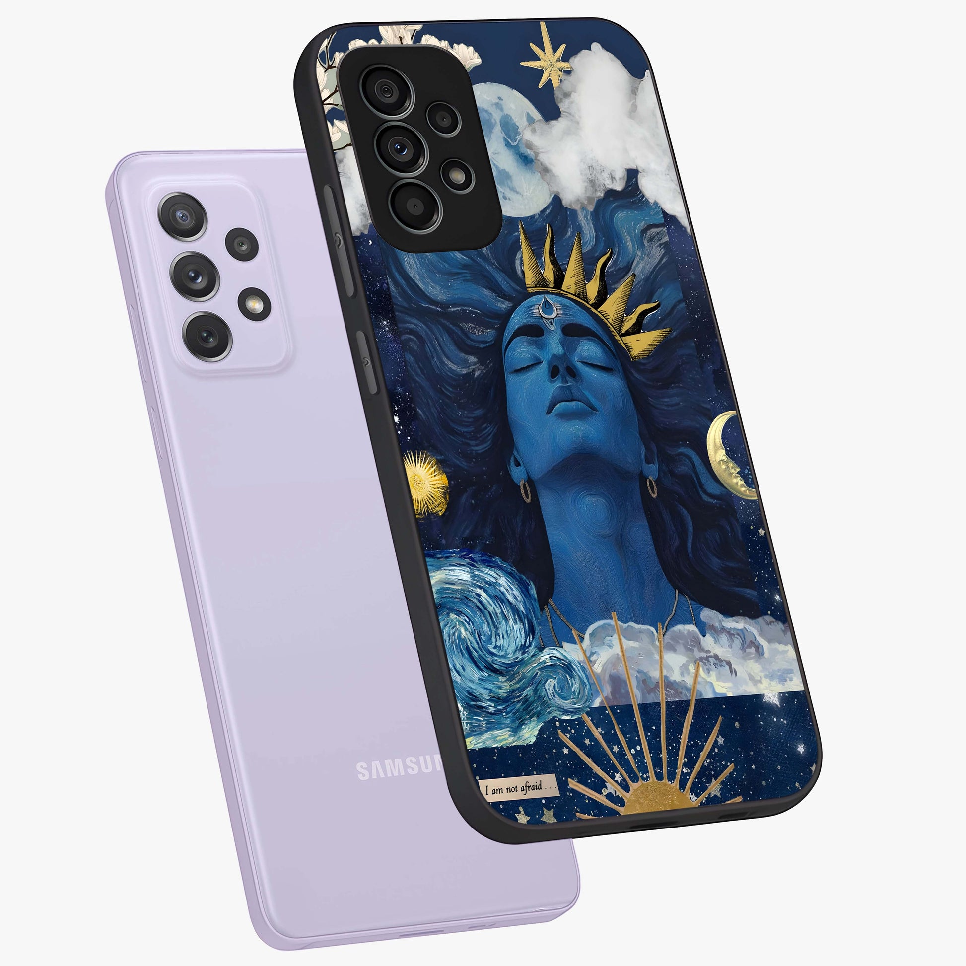 Aesthetic Lord Shiva Glass Case displayed in angled mockup highlighting spiritual Shiva illustration and sacred aesthetic design.