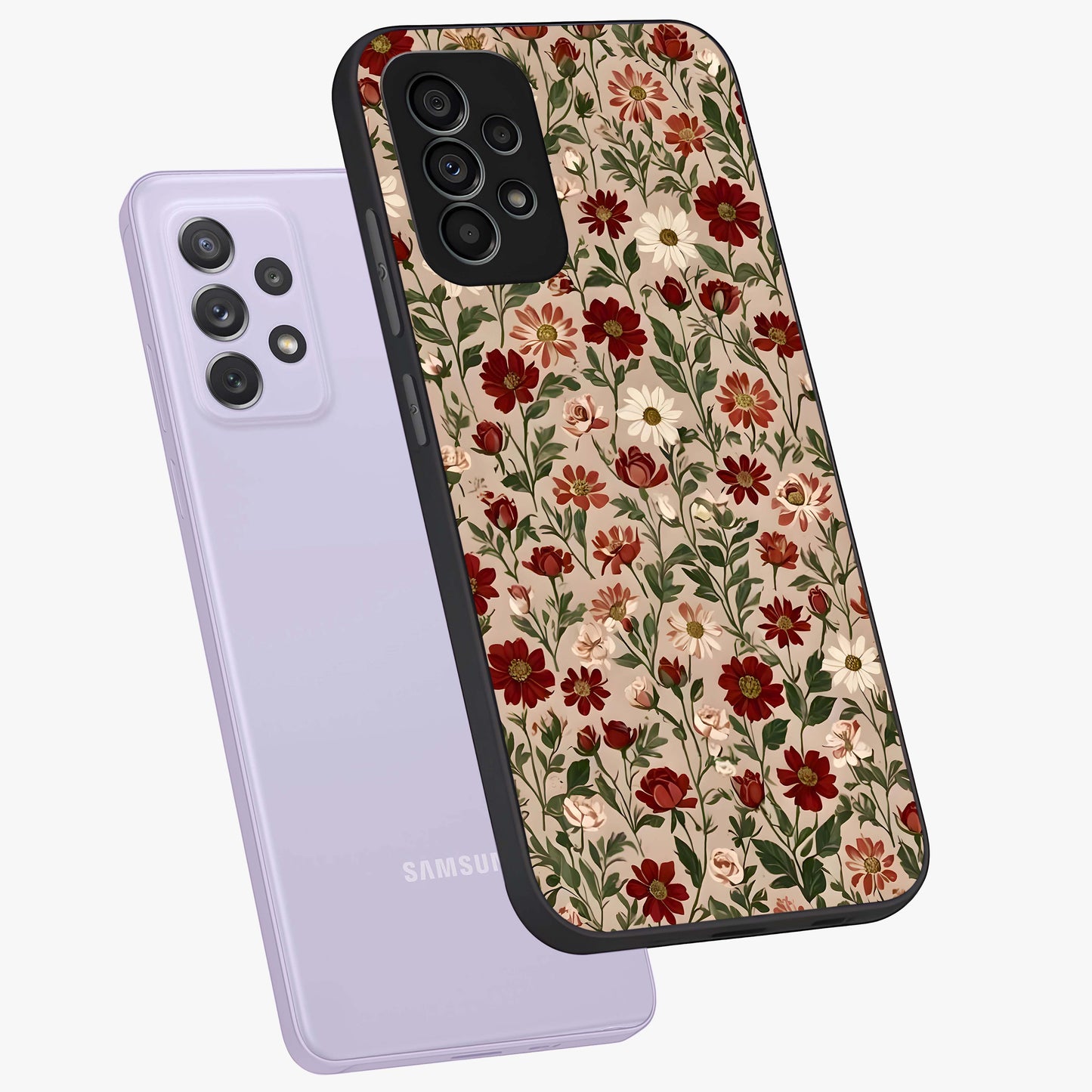 Biege Flower With Leaf Glass Case displayed in angled mockup highlighting minimal floral leaf design and elegant aesthetic.