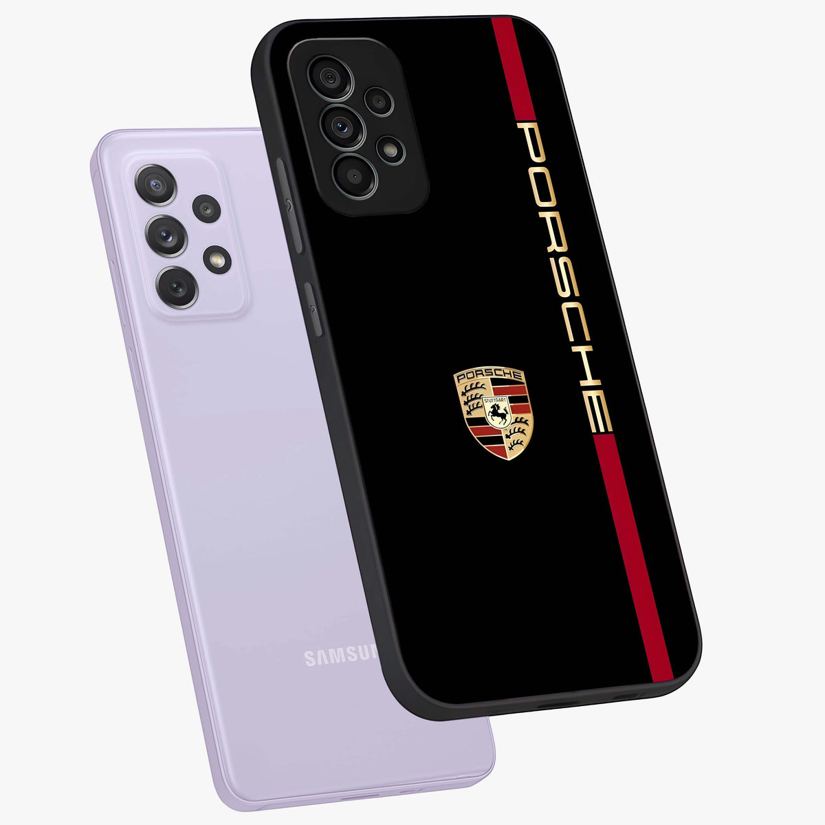Black Minimal Porsche Glass Case displayed in angled mockup highlighting modern minimal car illustration and clean aesthetic design.