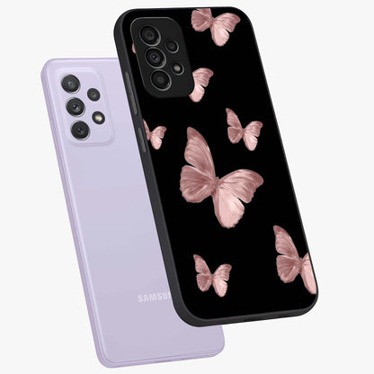 Butterfly Pattern Glass Case displayed in angled mockup highlighting delicate butterfly design and aesthetic pattern style.