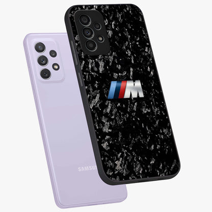 Carbon Speed Mark Glass Case displayed in angled mockup highlighting racing inspired carbon design and sleek aesthetic style.