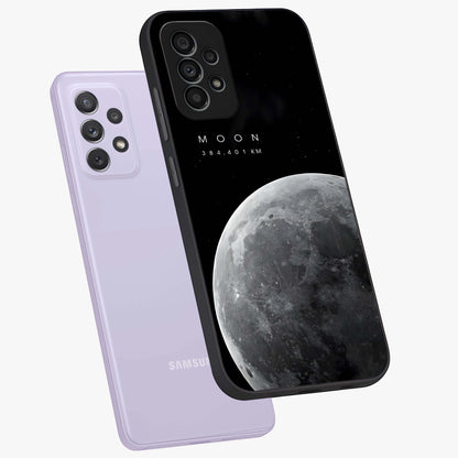 Cosmic Moon Glow Glass Case displayed in angled mockup highlighting celestial moon design with cosmic aesthetic theme.