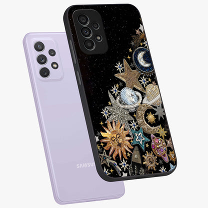 Cosmic Sparkle Dreams Glass Case displayed in angled mockup highlighting dreamy star sparkle design with celestial aesthetic.
