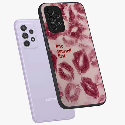 Crimson Kiss Love Glass Case displayed in angled mockup highlighting bold love inspired design with modern aesthetic style.