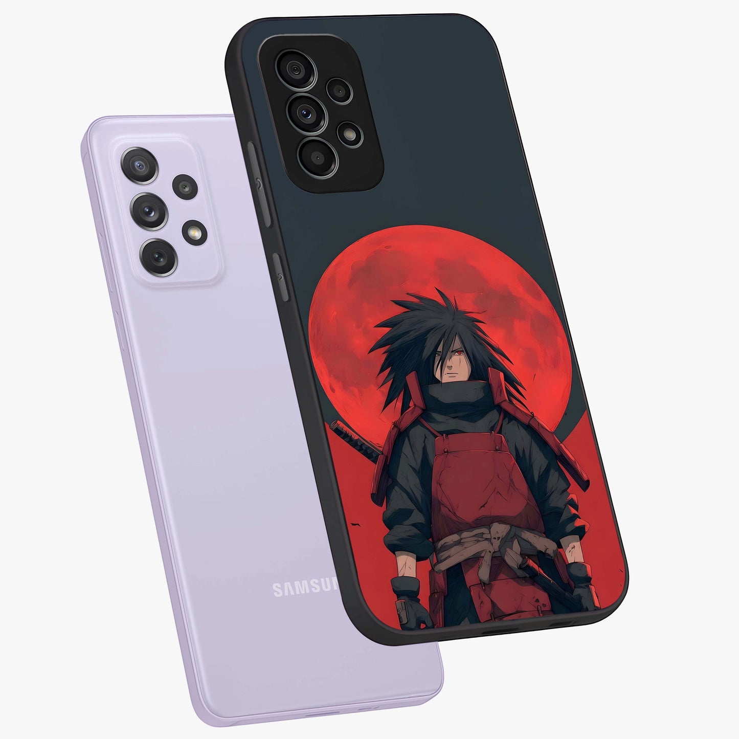 Crimson Moon Warlord Glass Case displayed in angled mockup highlighting dramatic crimson moon design with fantasy aesthetic.