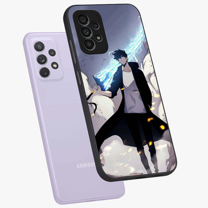 Dark Lightning Anime Warrior Glass Case displayed in angled mockup highlighting powerful lightning themed anime illustration.