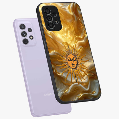 Eternal Golden Glow Glass Case displayed in angled mockup highlighting glowing golden aesthetic design with elegant style.