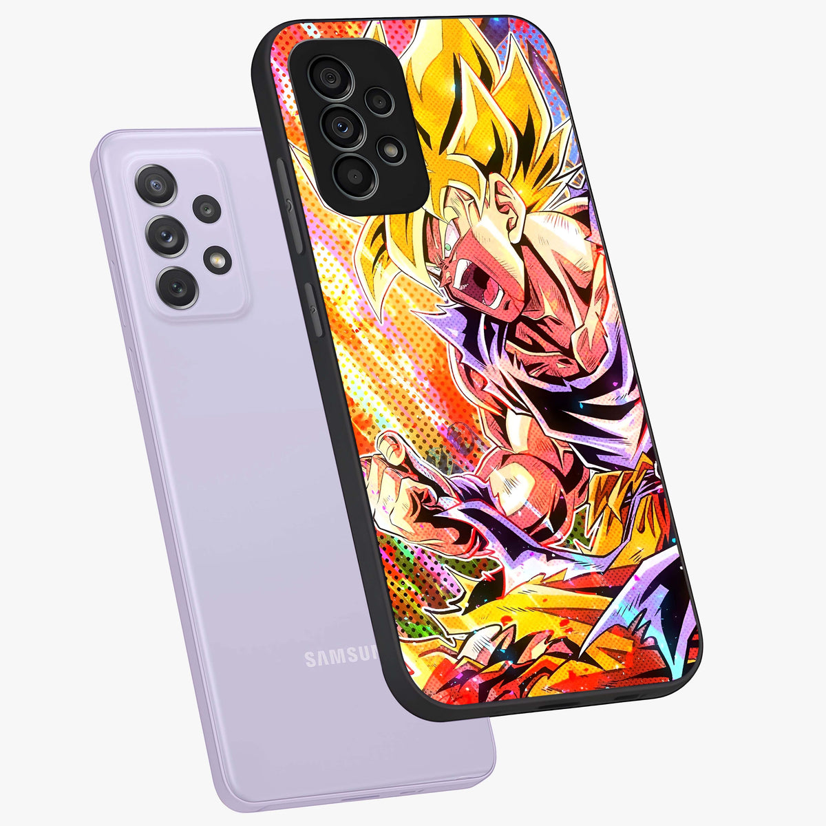 Firing Goku Glass Case displayed in angled mockup highlighting dynamic anime character design with action aesthetic.