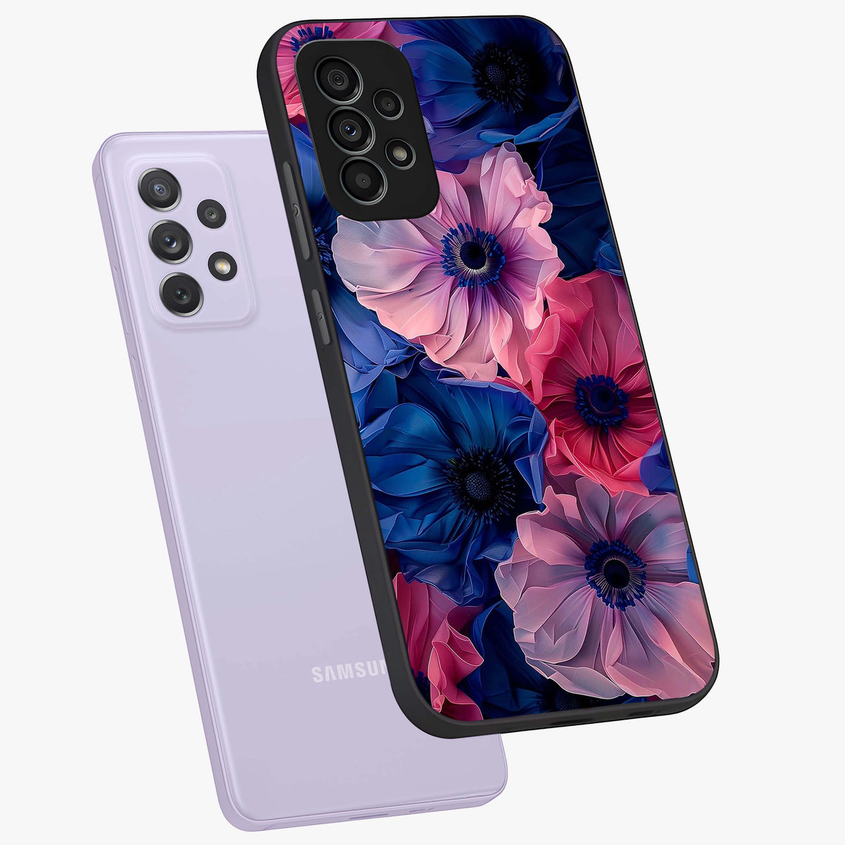 Flower Paper Art Pattern Glass Case displayed in angled mockup highlighting layered paper flower design with artistic aesthetic.