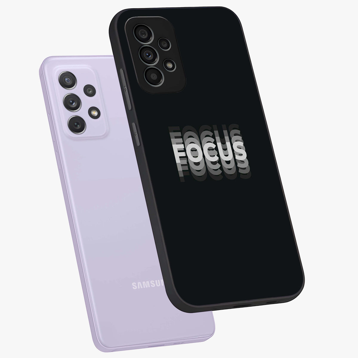 Focus Mode On Glass Case displayed in angled mockup highlighting clean minimal text artwork with modern aesthetic style.