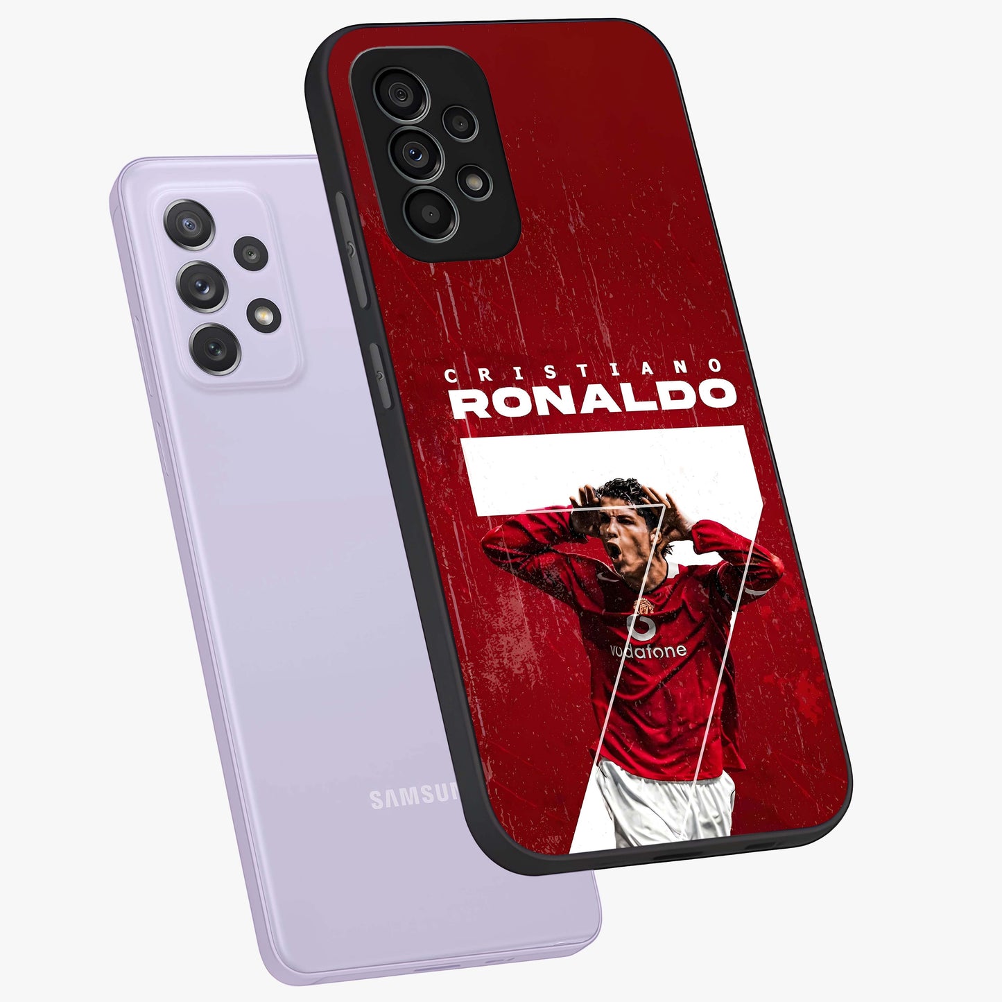 Goal Celebration Legacy Glass Case displayed in angled mockup highlighting energetic sports celebration design with bold athletic theme.