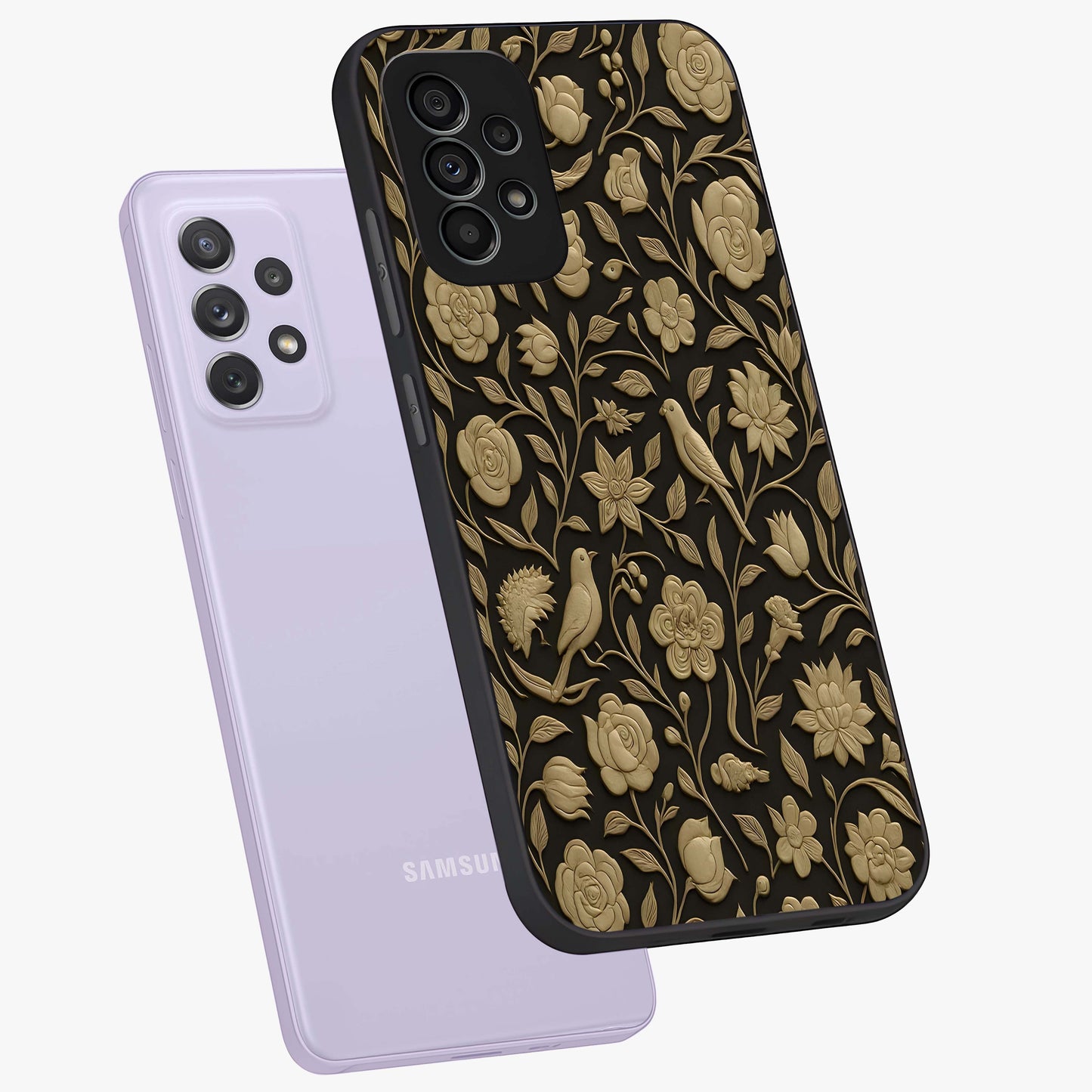 Golden Evil Eye Mandala Glass Case displayed in angled mockup highlighting protective evil eye symbol with golden mandala design.