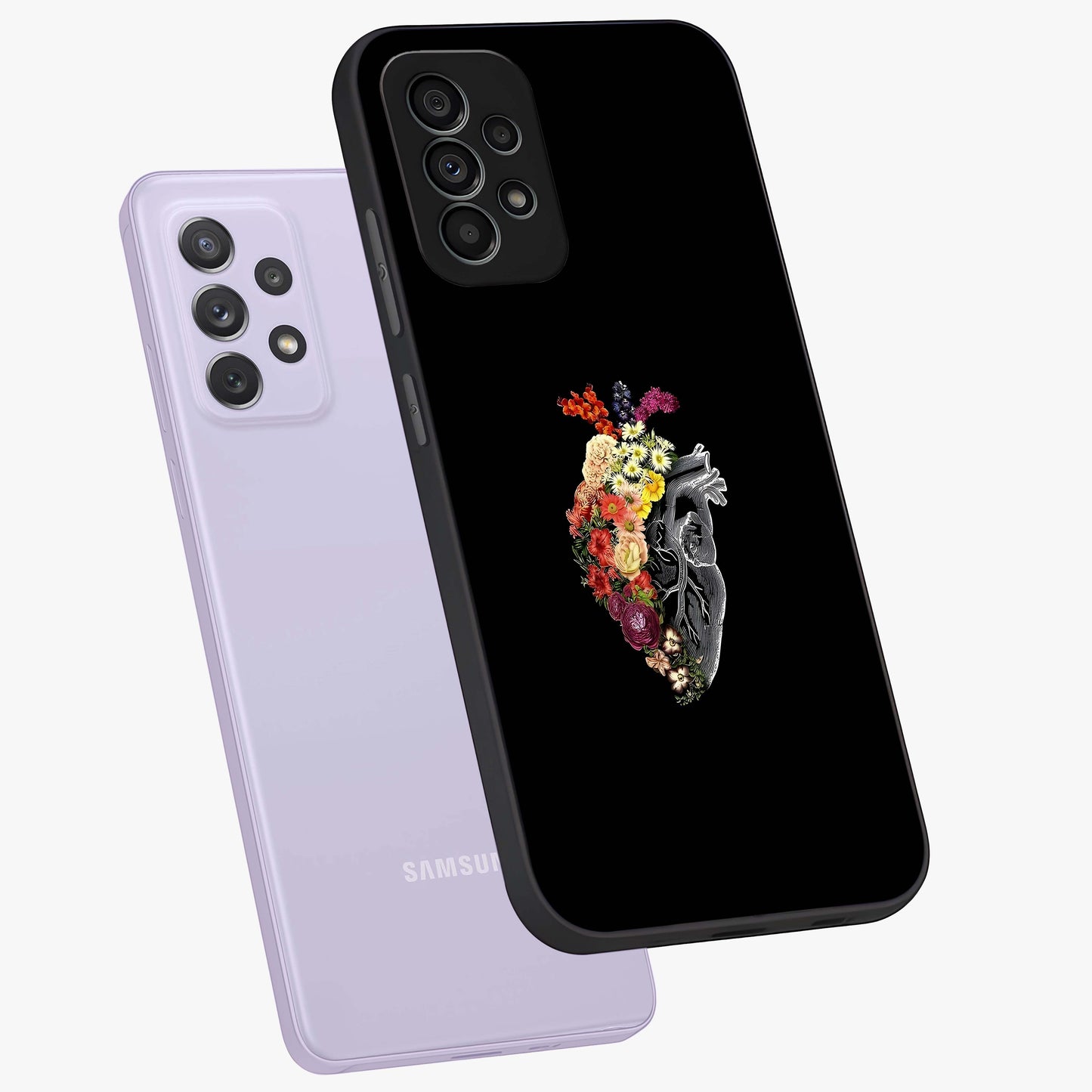 Heart With Flowers Glass Case displayed in angled mockup highlighting romantic flower design with soft aesthetic style.