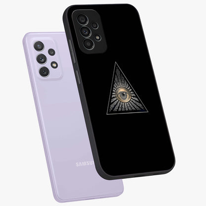 Illuminati Evil Glass Case displayed in angled mockup highlighting dark occult inspired design with bold aesthetic style.