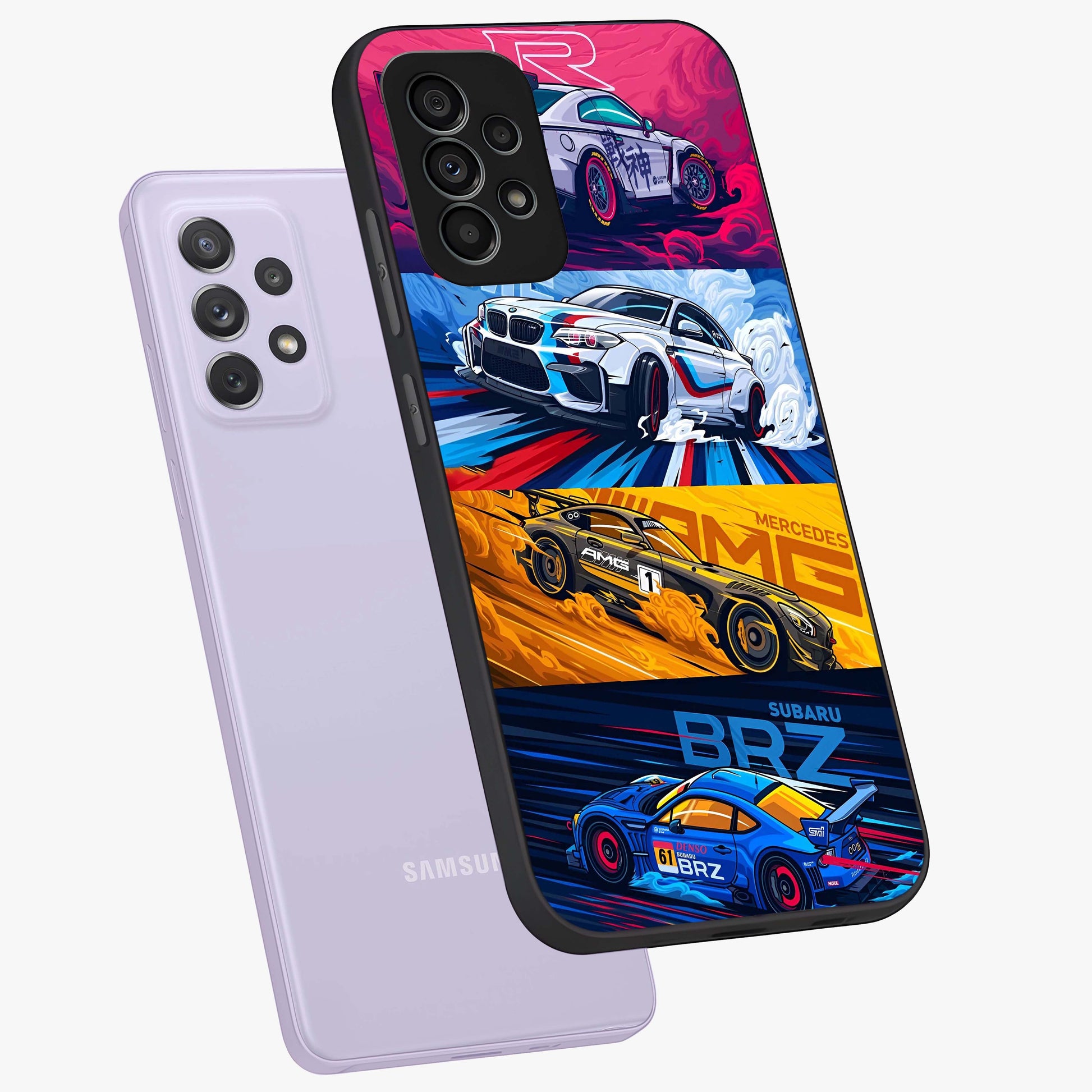 JDM Sports Car Glass Case displayed in angled mockup highlighting sleek Japanese racing car design with automotive aesthetic.