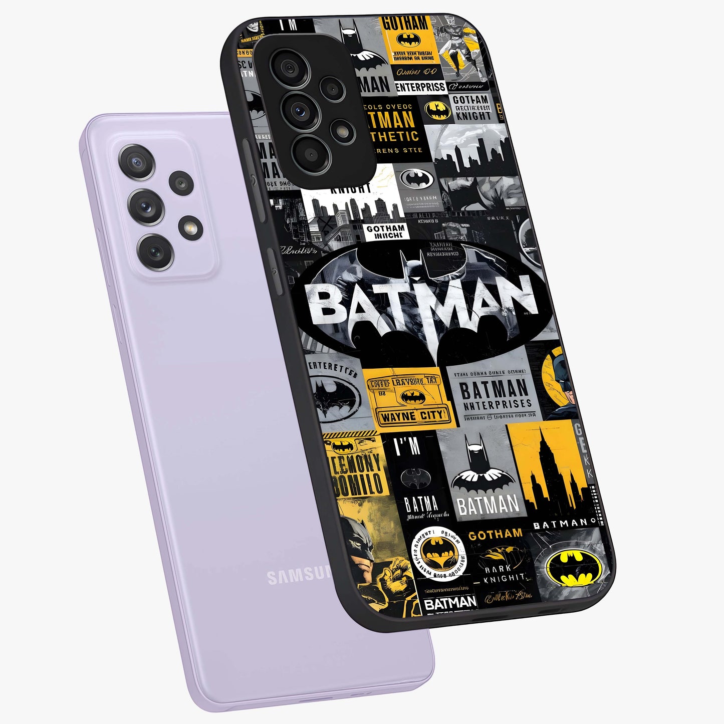 Knight Gotham Rise Glass Case displayed in angled mockup highlighting powerful knight silhouette design with dramatic aesthetic.