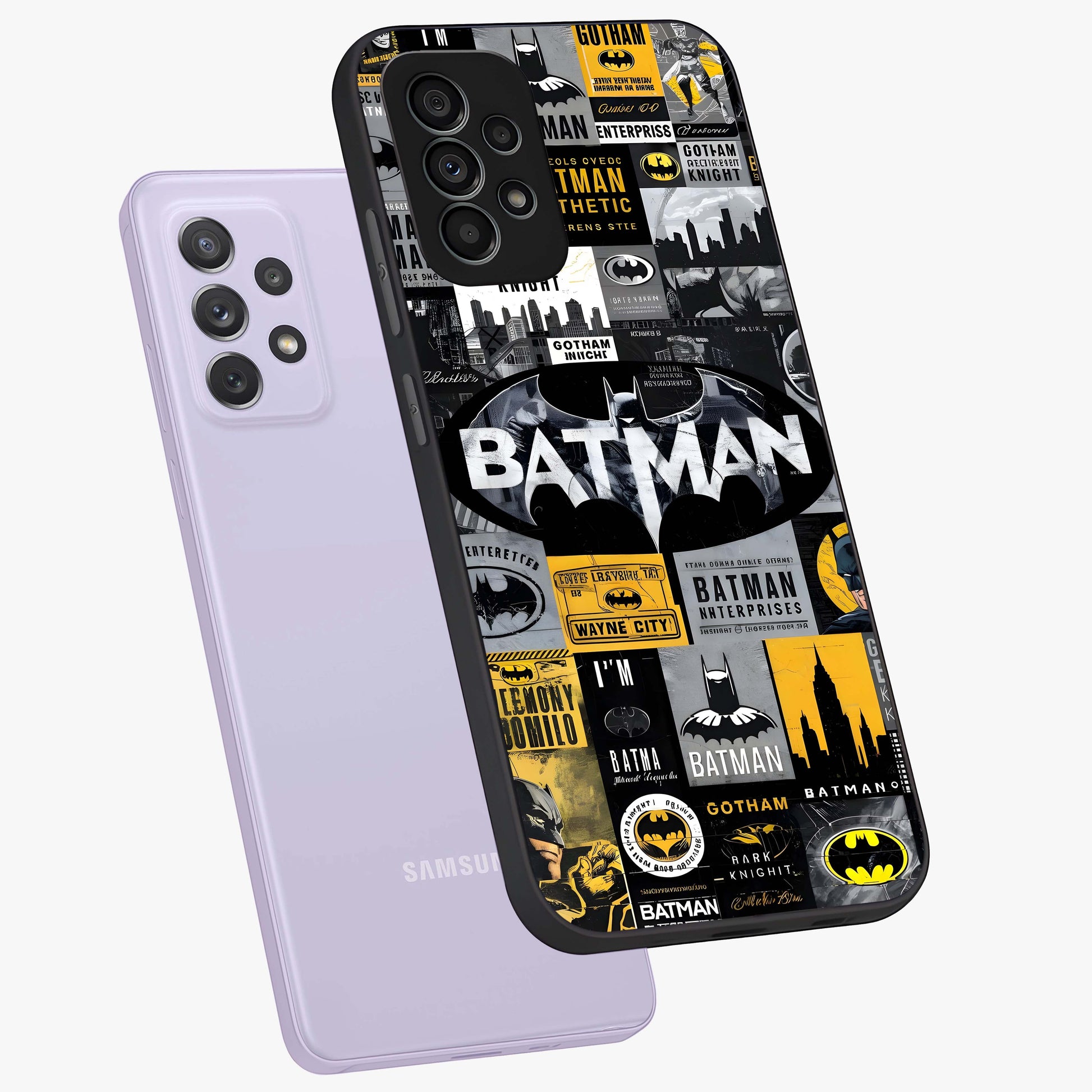 Knight Gotham Rise Glass Case displayed in angled mockup highlighting powerful knight silhouette design with dramatic aesthetic.