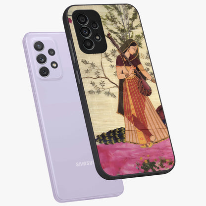 Lady With Veena Art Glass Case displayed in angled mockup highlighting graceful musical illustration with cultural artistic aesthetic.