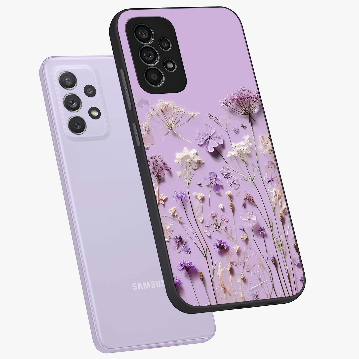 Lavender Blossom Dream Glass Case displayed in angled mockup highlighting dreamy lavender flower design with calming aesthetic style.