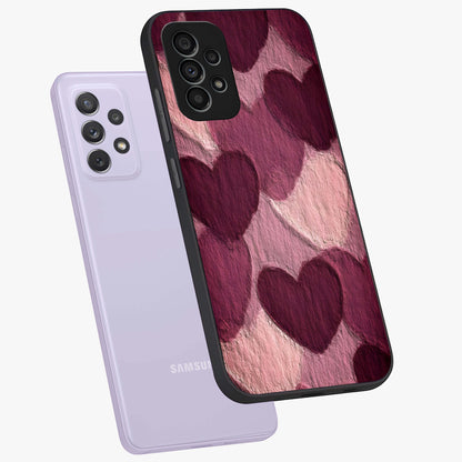 Layered Paper Hearts Glass Case displayed in angled mockup highlighting creative paper craft heart design with romantic aesthetic.