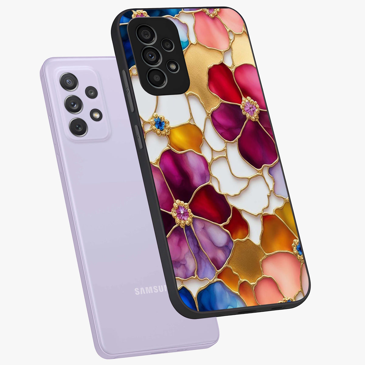 Marble Flower Pattern Glass Case displayed in angled mockup highlighting elegant marble floral design with modern aesthetic.
