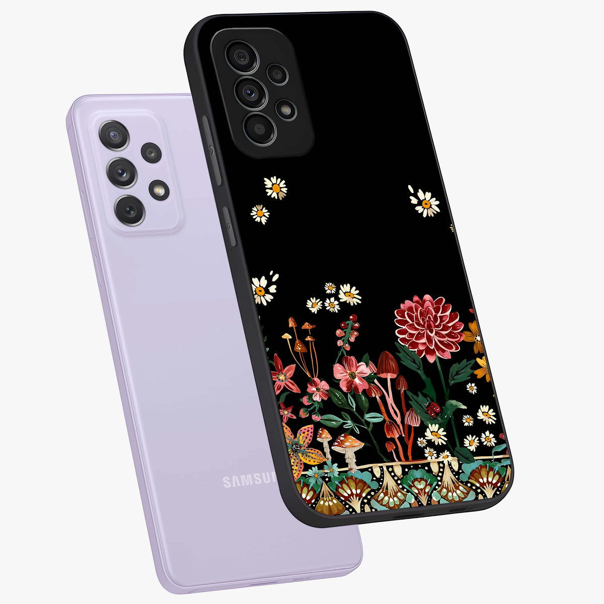 Midnight Bloom Pattern Glass Case displayed in angled mockup highlighting elegant flower design with midnight aesthetic style.