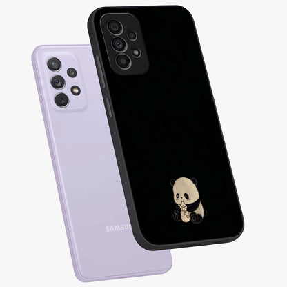 Midnight Panda Love Glass Case displayed in angled mockup highlighting adorable panda illustration with midnight aesthetic.