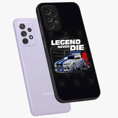 Midnight Racing Legacy Glass Case displayed in angled mockup highlighting dynamic automotive design with bold midnight aesthetic.