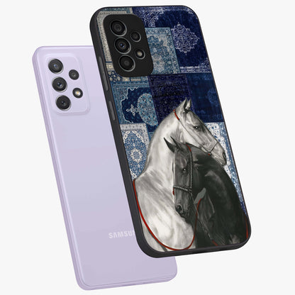 Midnight Stallion Blues Glass Case displayed in angled mockup highlighting powerful stallion illustration with deep midnight tones.