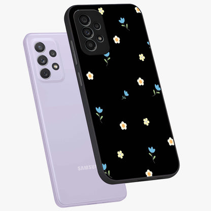 Minimal Petal Whispers Glass Case displayed in angled mockup highlighting delicate petal design with clean minimal aesthetic.