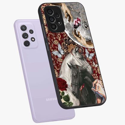 Moonlit Royal Stallion Glass Case displayed in angled mockup highlighting powerful stallion illustration with royal night aesthetic.
