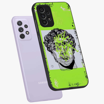 Neo Graffiti Rebellion Glass Case displayed in angled mockup highlighting urban street art design with rebellious aesthetic.